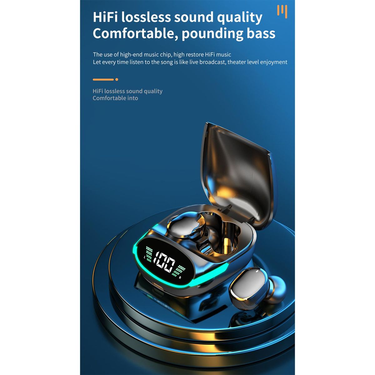 TG06 wireless BT headset True Wireless Stereo in-ear LED light touch digital display black