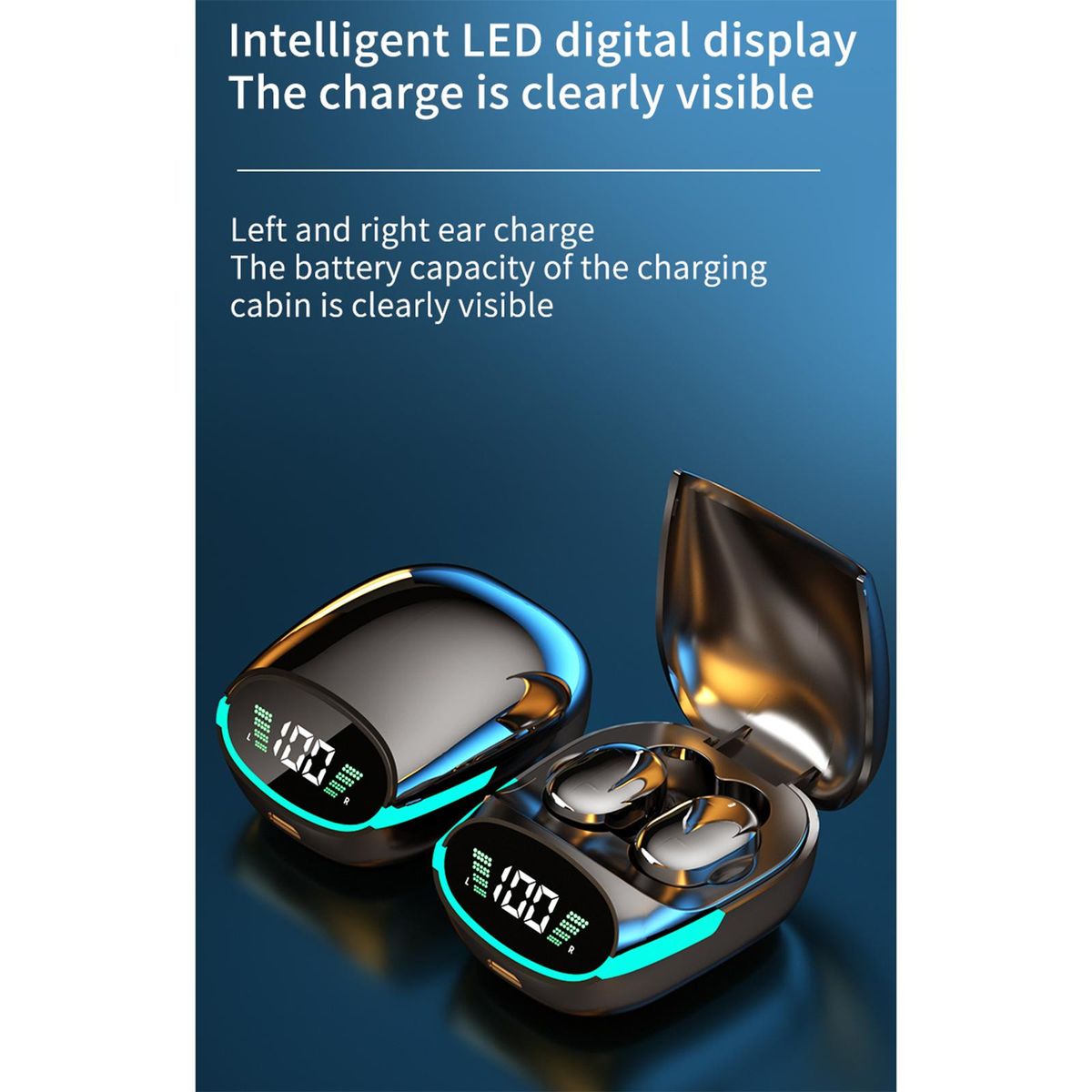 TG06 wireless BT headset True Wireless Stereo in-ear LED light touch digital display black