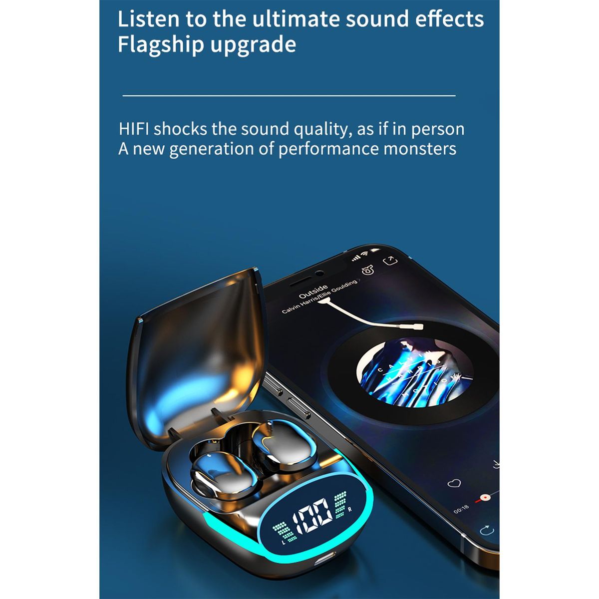 TG06 wireless BT headset True Wireless Stereo in-ear LED light touch digital display black