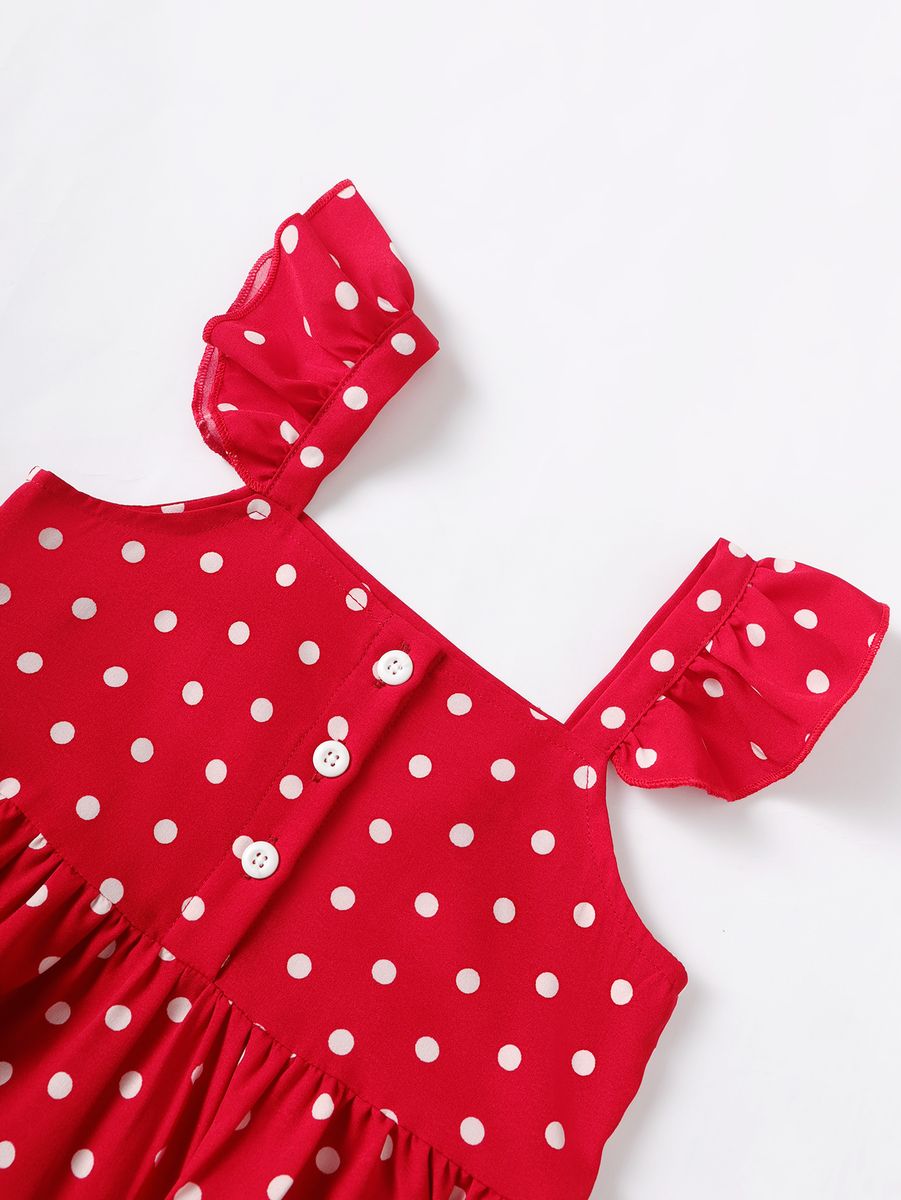 1-6 Years Kid Girl 2PCS Suit Set/Ruffle Polka Dots Sleeveless Shirt+Shorts
