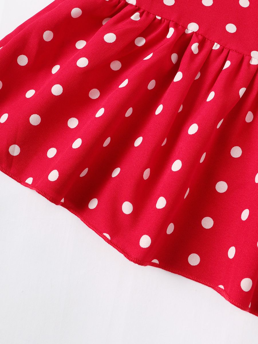 1-6 Years Kid Girl 2PCS Suit Set/Ruffle Polka Dots Sleeveless Shirt+Shorts
