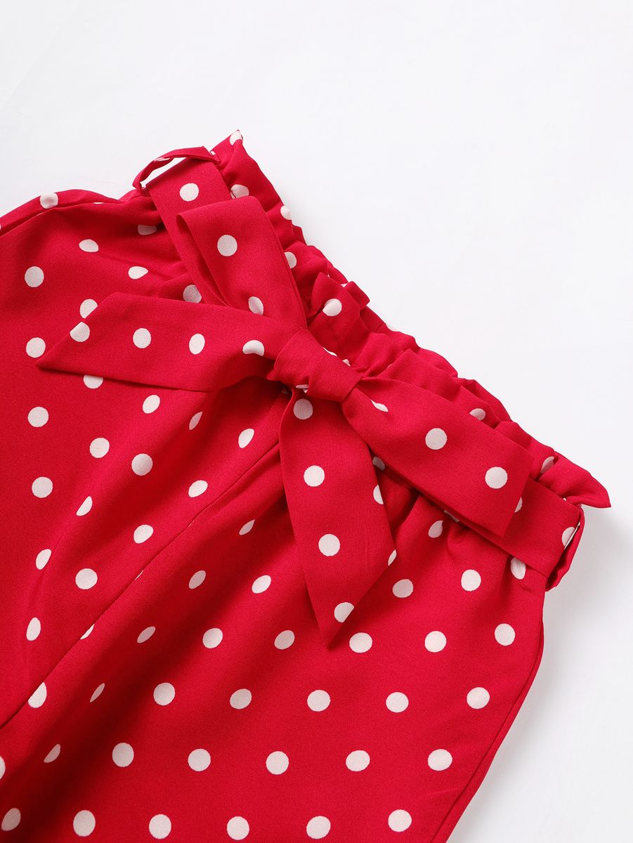 1-6 Years Kid Girl 2PCS Suit Set/Ruffle Polka Dots Sleeveless Shirt+Shorts