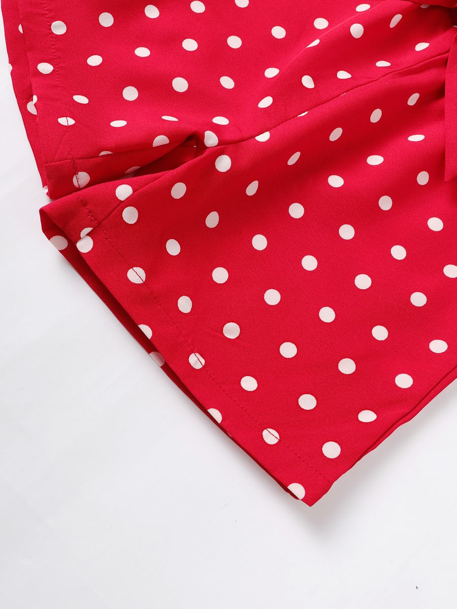 1-6 Years Kid Girl 2PCS Suit Set/Ruffle Polka Dots Sleeveless Shirt+Shorts