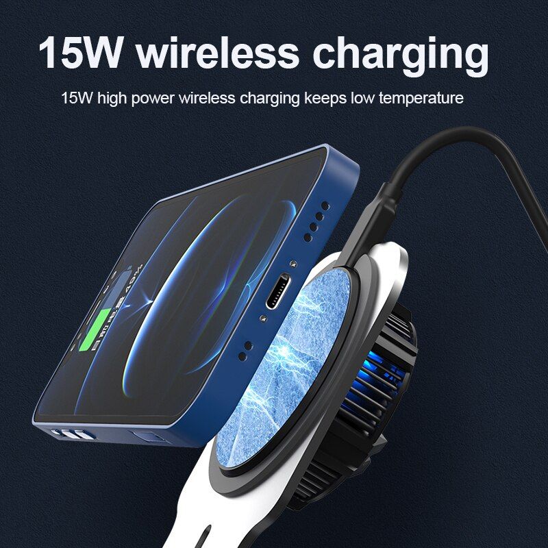 X13 Phone Cooler Radiator Magnetic Holder Wireless Charger Semiconductor Cooling Fan Game Live Bracket RGB 7-blade Fan TYPE-C