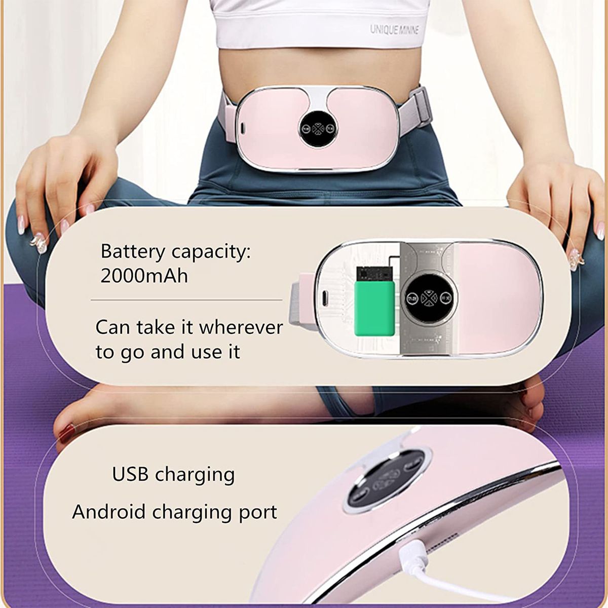 (Pink)Lady Menstrual Heating Pad Warm Palace Belt Relieve Menstrual Pain Hot Compress Massager JIN