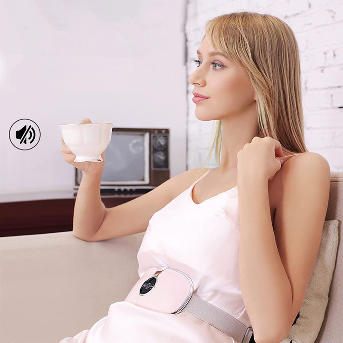 (Pink)Lady Menstrual Heating Pad Warm Palace Belt Relieve Menstrual Pain Hot Compress Massager JIN