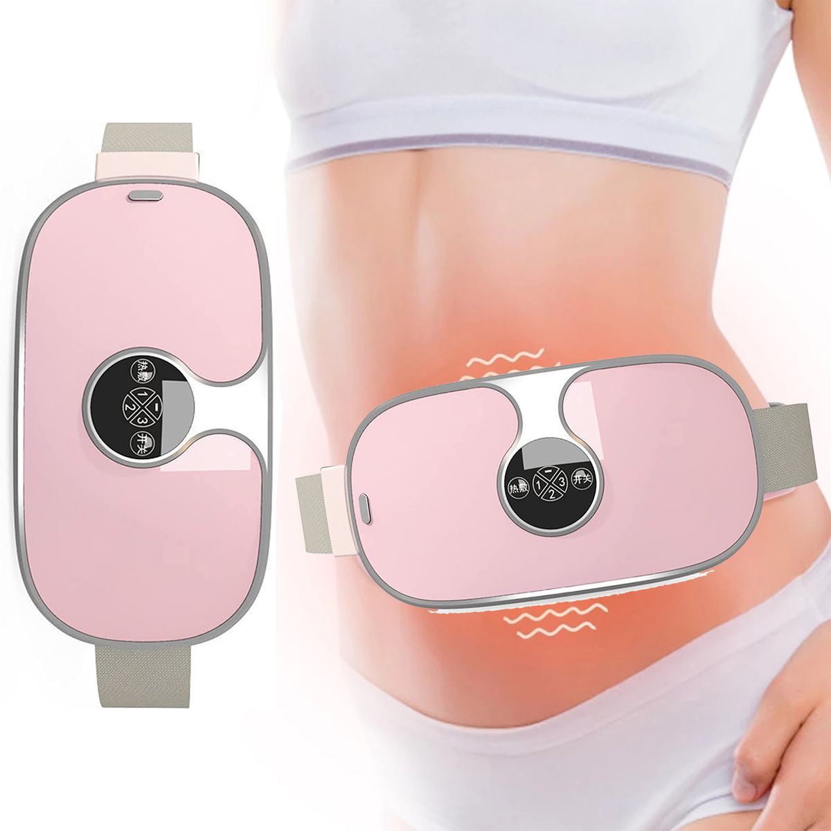 (Pink)Lady Menstrual Heating Pad Warm Palace Belt Relieve Menstrual Pain Hot Compress Massager JIN
