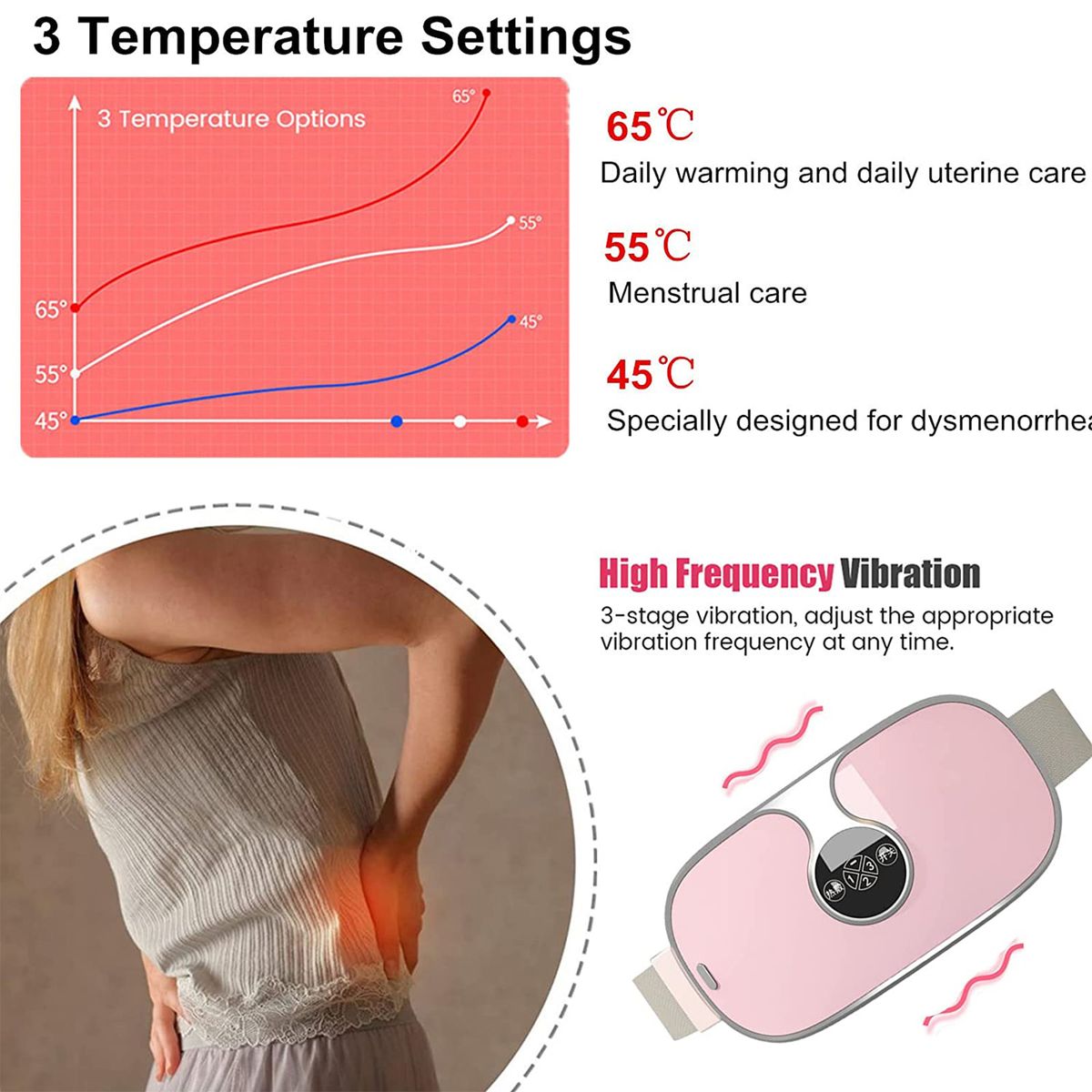 (Pink)Lady Menstrual Heating Pad Warm Palace Belt Relieve Menstrual Pain Hot Compress Massager JIN