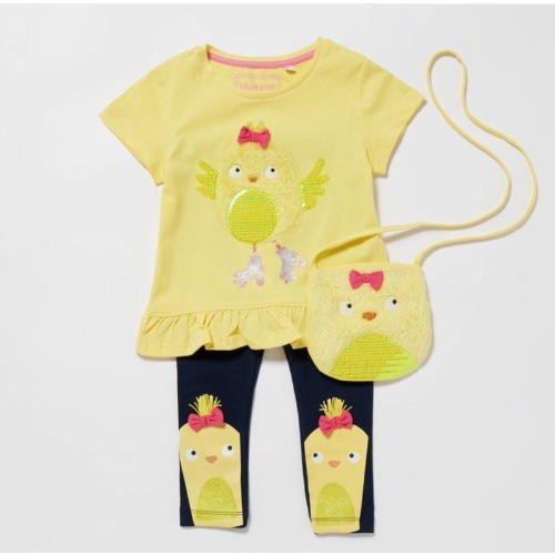 Girls' Easter Chick Applique Top, Leggings And Bag Set - Yellow