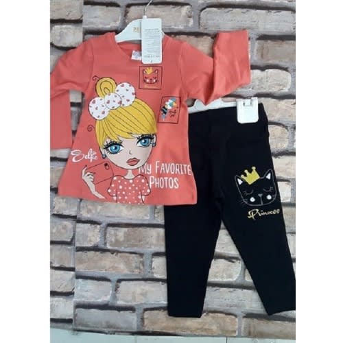 Girls Cute Top With Plain Black Legging - Pink