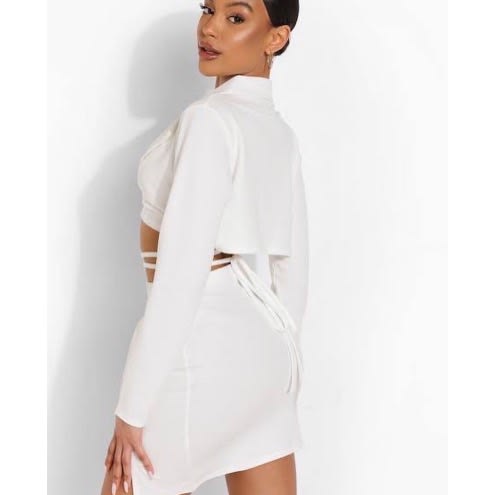 Tie Waist Crop Blazer And Skirt