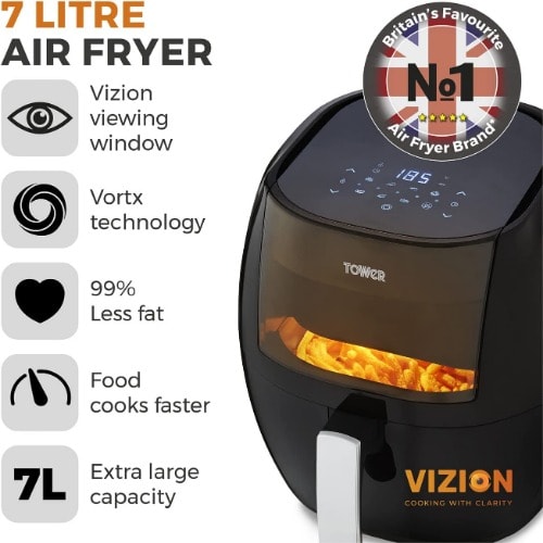 Vortx Vizion Digital Air Fryer With Rapid Air Circulation - 7L - 1800W - T17072 -Black