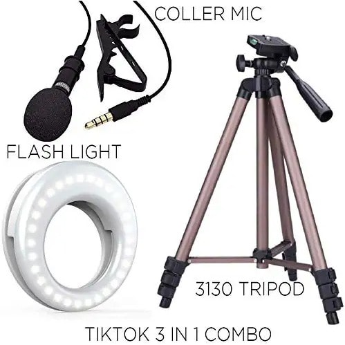 Tripod 3130/3120 Selfie Ring Light And Collar Mic For Mobiles/pc/dslr Cameras - Pack Of 3