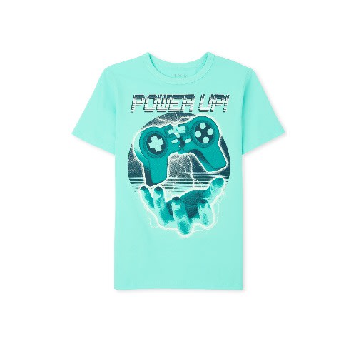 Boys Power Up Graphic T-shirt - Aqua Green