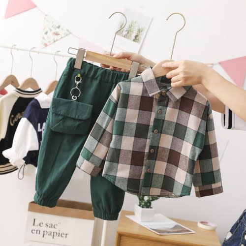 Plaid Shirt + Pants Sets
