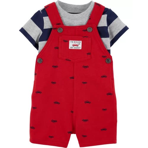 2-piece Striped Tee & Car Shortall Set - 6m