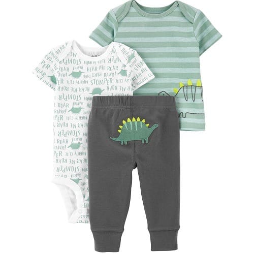 Child Of Mine Newborn Baby Boys Short Sleeve Shirt, Bodysuit & Pant 3pc - Dinosaur.