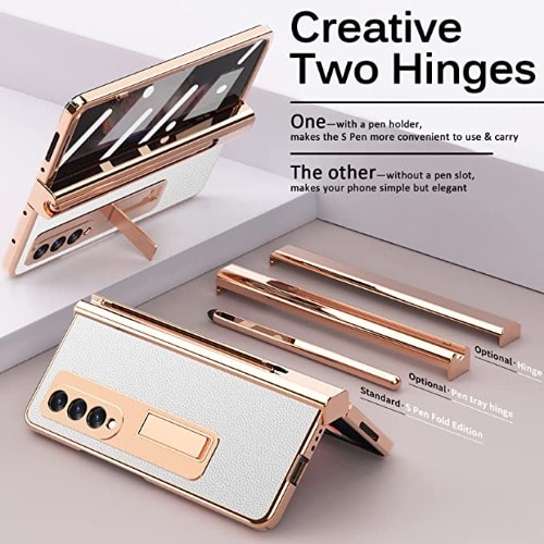 Case With S Pen & Pen Holder For  Samsung Galaxy Z Fold 3 + Tempered Glass Screen Protector