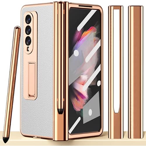 Case With S Pen & Pen Holder For  Samsung Galaxy Z Fold 3 + Tempered Glass Screen Protector