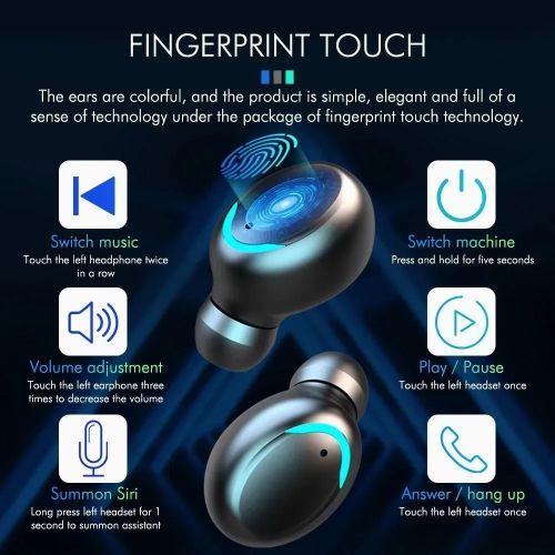 F9 Fingerprint Touch Bluetooth Earphone Power LED 2600mAh