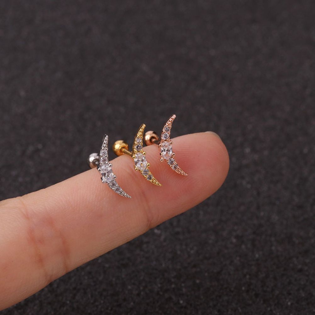 1Pc Lady Cubic Zirconia Inlaid Star Moon Ear Stud Earring Piercing Helix Jewelry-7#