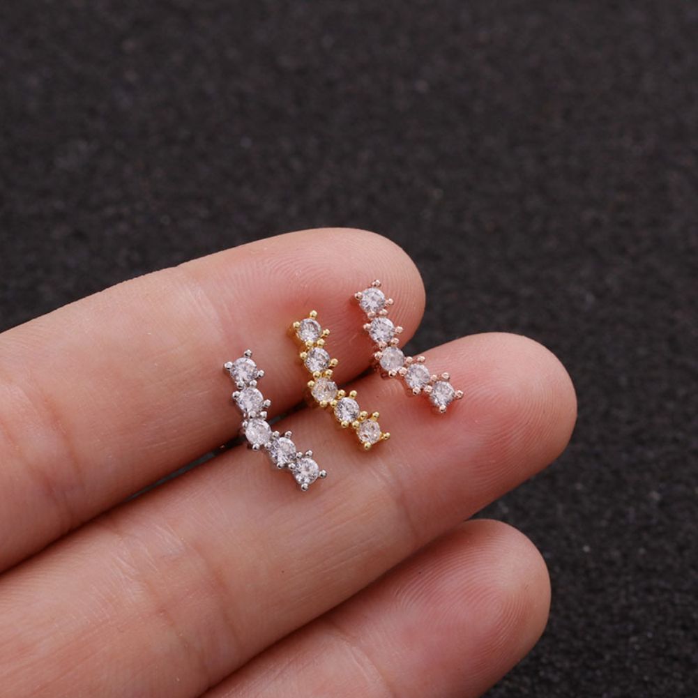 1Pc Lady Cubic Zirconia Inlaid Star Moon Ear Stud Earring Piercing Helix Jewelry-7#