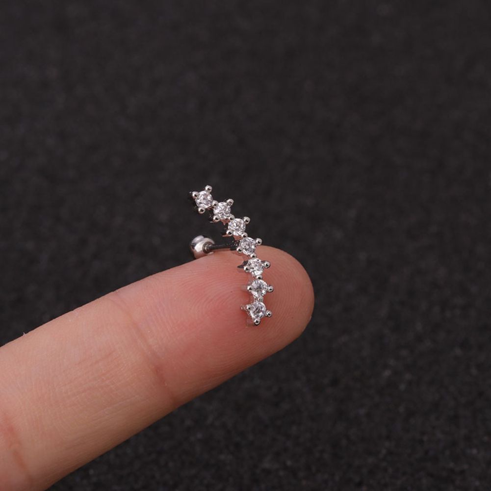 1Pc Lady Cubic Zirconia Inlaid Star Moon Ear Stud Earring Piercing Helix Jewelry-7#