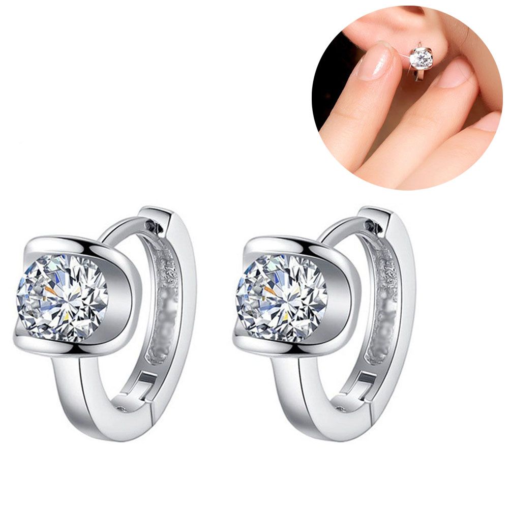 Women Fashion Round Rhinestone Inlaid Huggie Earrings Jewelry Birthday Gift-White