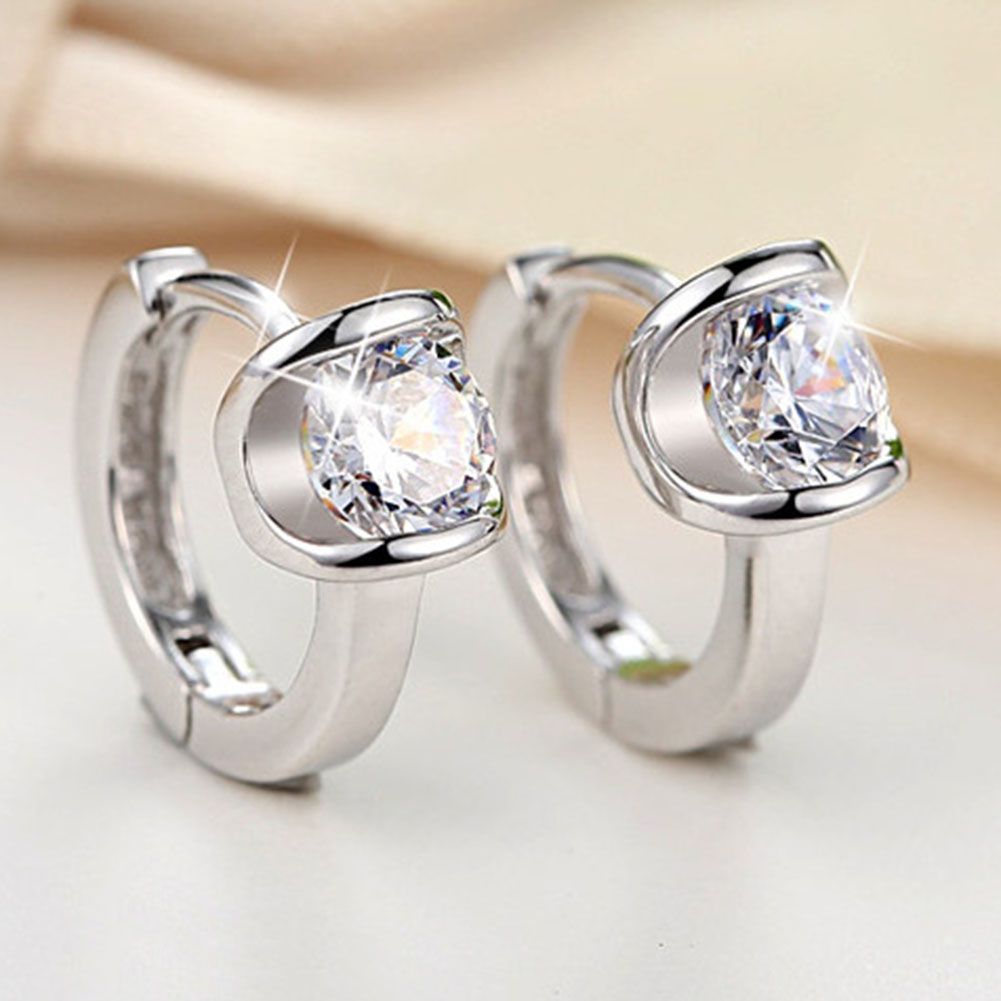 Women Fashion Round Rhinestone Inlaid Huggie Earrings Jewelry Birthday Gift-White