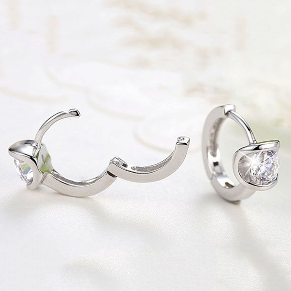 Women Fashion Round Rhinestone Inlaid Huggie Earrings Jewelry Birthday Gift-White