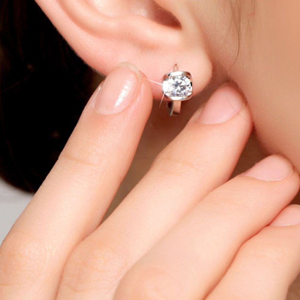 Women Fashion Round Rhinestone Inlaid Huggie Earrings Jewelry Birthday Gift-White