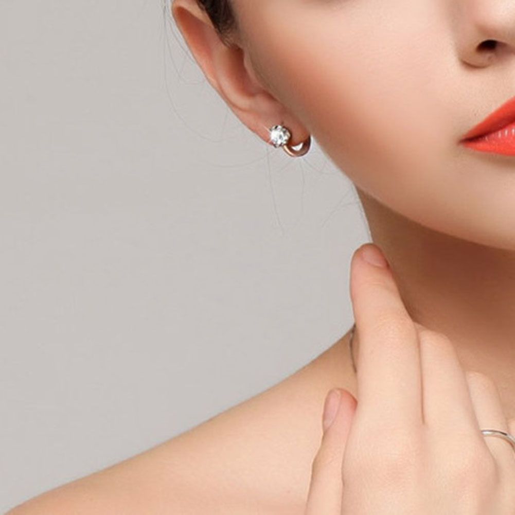 Women Fashion Round Rhinestone Inlaid Huggie Earrings Jewelry Birthday Gift-White