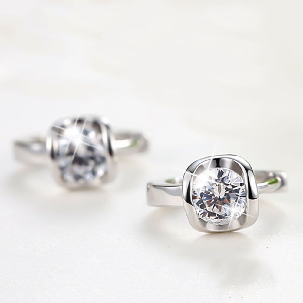 Women Fashion Round Rhinestone Inlaid Huggie Earrings Jewelry Birthday Gift-White
