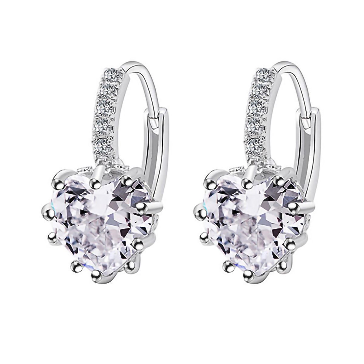 Earrings Rhinestone Inlaid Heart-shape Design Alloy Heart-shape Design Leaverback Earrings For Party-Pink