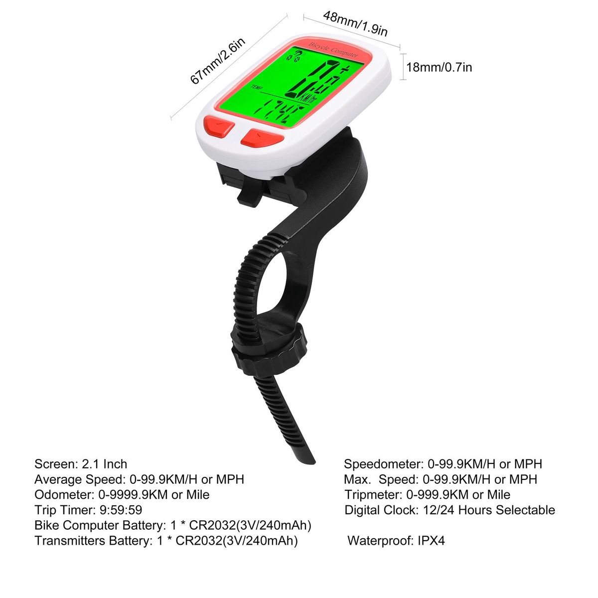 Multifunction Cycling Computer Waterproof LED Digital Bicycle Speedometer Odometer with Backlight Support Auto Wakeup Scan