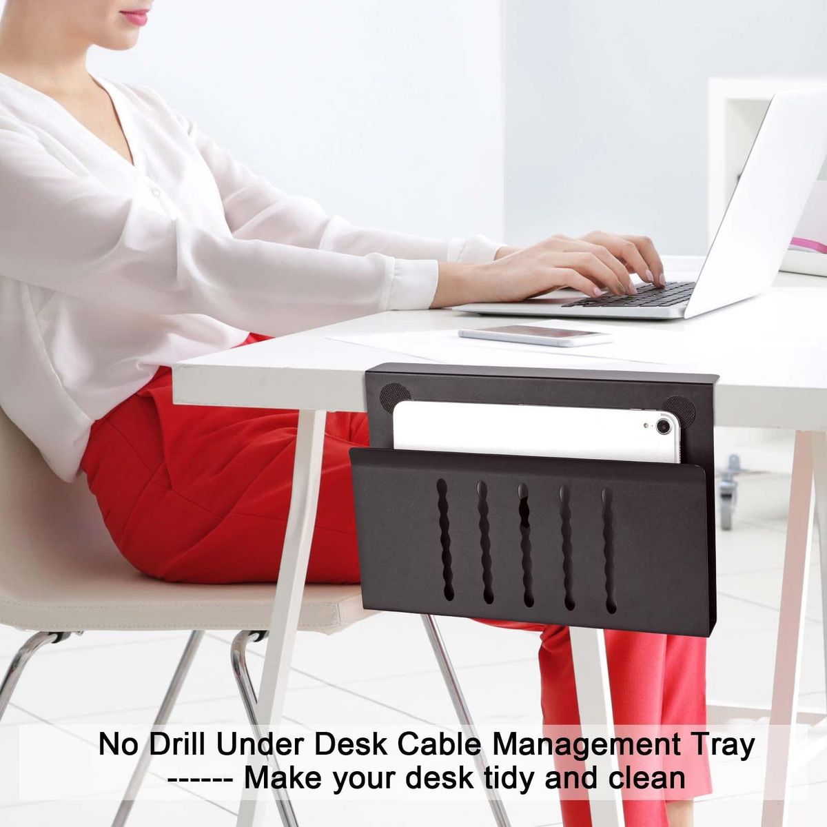Table Sides Laptop Rack Charging Cooling Stand Tray Desk Organizer Storage Holder for Ipad Under Desk Cable Management Tray