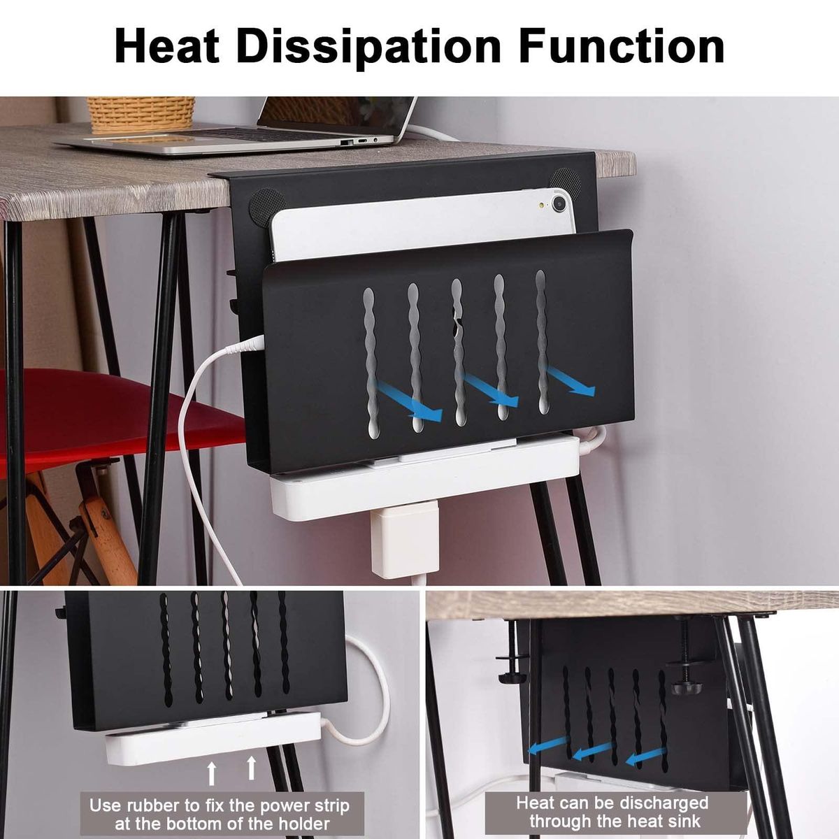 Table Sides Laptop Rack Charging Cooling Stand Tray Desk Organizer Storage Holder for Ipad Under Desk Cable Management Tray