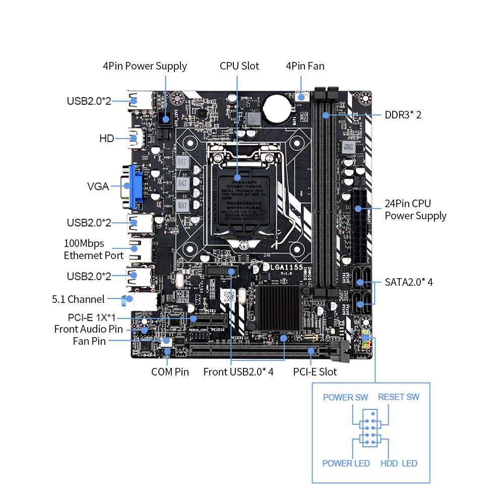 ATX Motherboard Support LGA1155CPU(core I7/i5/i3)/2