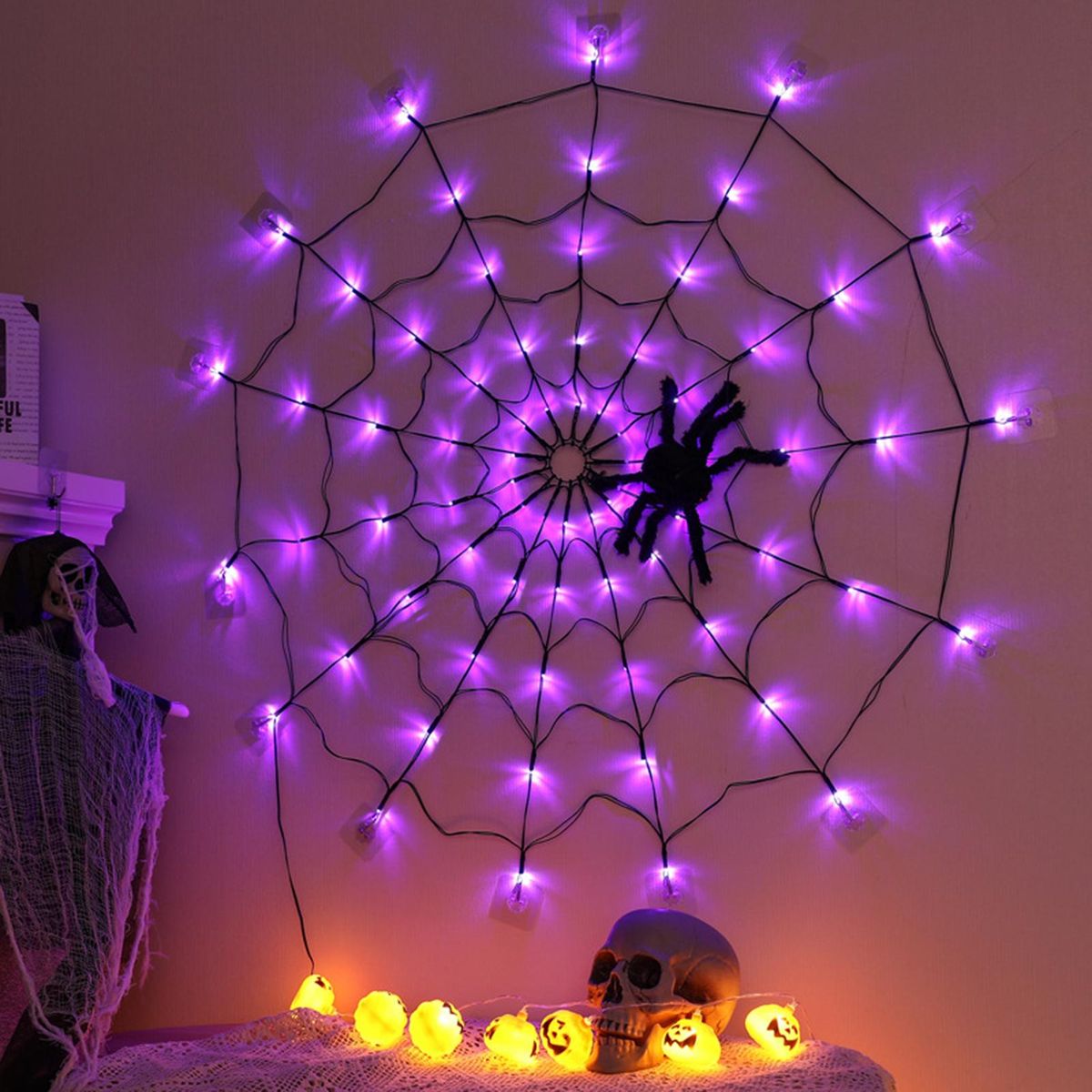 Spider Web Lamp Remote Control 8 Brightness Modes Energy-saving Eye-protection Wall Corner Halloween Decoration
