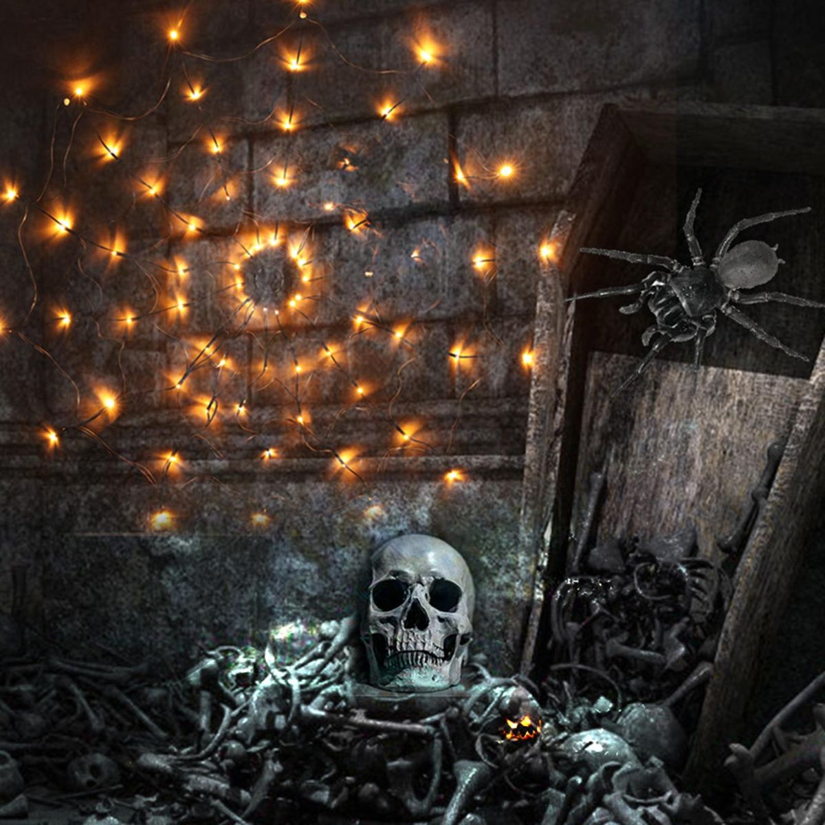 Spider Web Lamp Remote Control 8 Brightness Modes Energy-saving Eye-protection Wall Corner Halloween Decoration