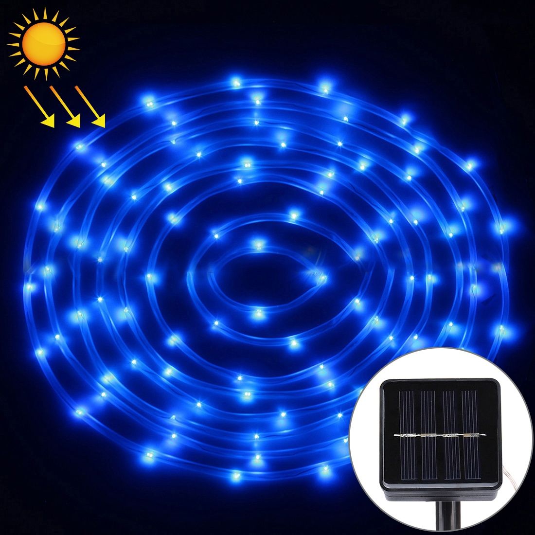 5m 400-600LM Casing Rope Light, Solar Panel  Water Resistant  50 LED With 2m Extended Cable(Blue Light)
