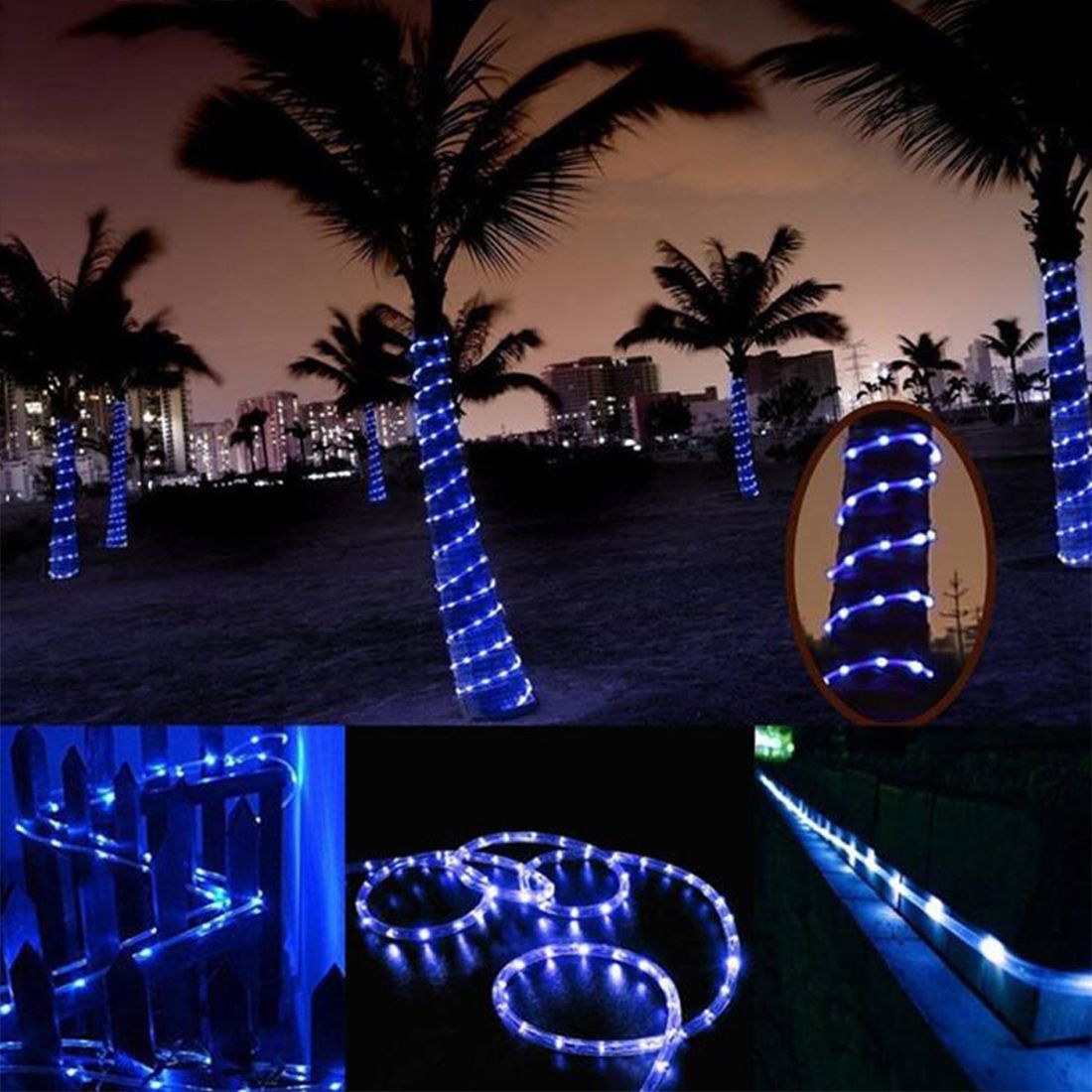 5m 400-600LM Casing Rope Light, Solar Panel  Water Resistant  50 LED With 2m Extended Cable(Blue Light)