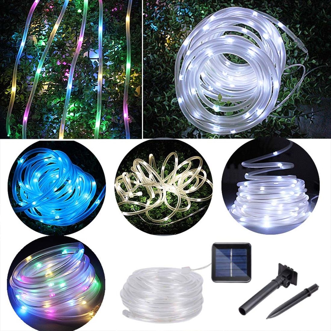 5m 400-600LM Casing Rope Light, Solar Panel  Water Resistant  50 LED With 2m Extended Cable(Blue Light)
