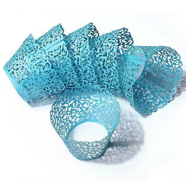 Teamtop 12pcs Filigree Vine Cupcake Wrappers Wraps Cases Wedding Birthday Decorations Sky Blue Sky Blue