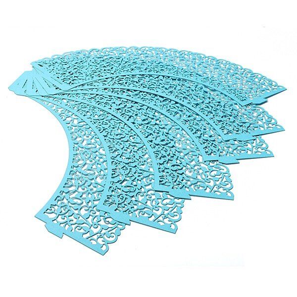 Teamtop 12pcs Filigree Vine Cupcake Wrappers Wraps Cases Wedding Birthday Decorations Sky Blue Sky Blue