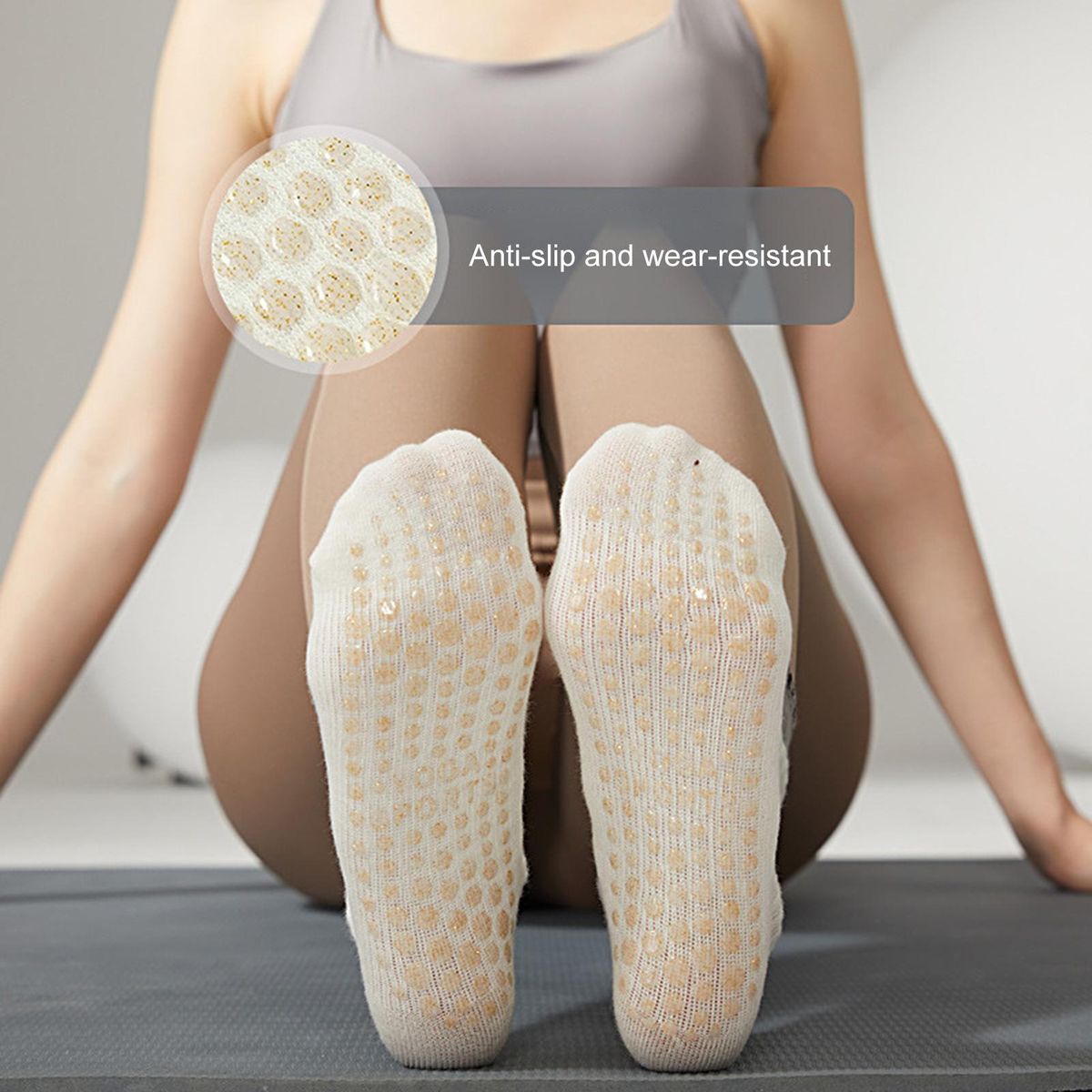 1 Pair Yoga Socks Professional Pilates Sports Stockings White Grey
