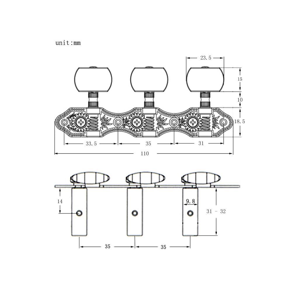 1 Pair 1:18 Black Classical Guitar Tuners Machine Heads Tuning Key Pegs for Classical Guitar or Flamenco Guitar