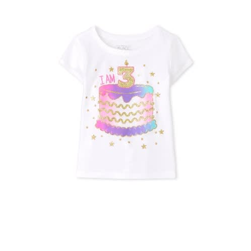 Girls I Am 3 Sparkles Glittering Birthday Cake  - White Top - 3t