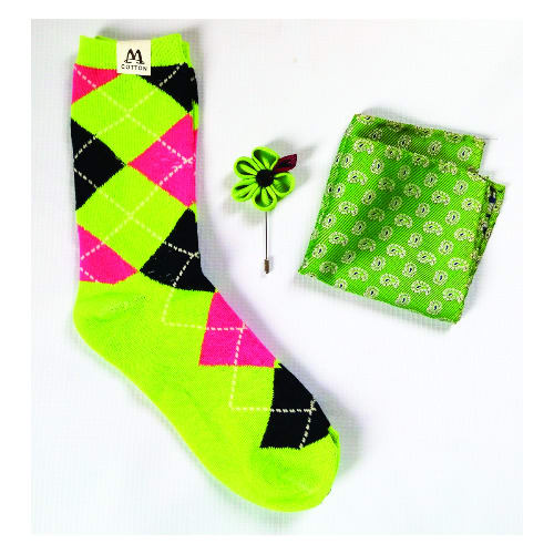 Lemon Green Sock + Lapel Pin + Pocket Square