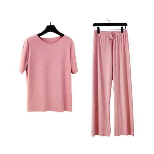 Ladies Short Sleeve T-shirt & Pants - Casual Set- Pink